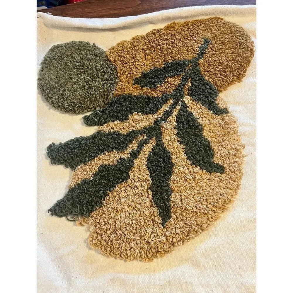 Boho Punch Needle Yarn Pillow Case Tan Bold Abstract Textile Art Indie Folk 80s